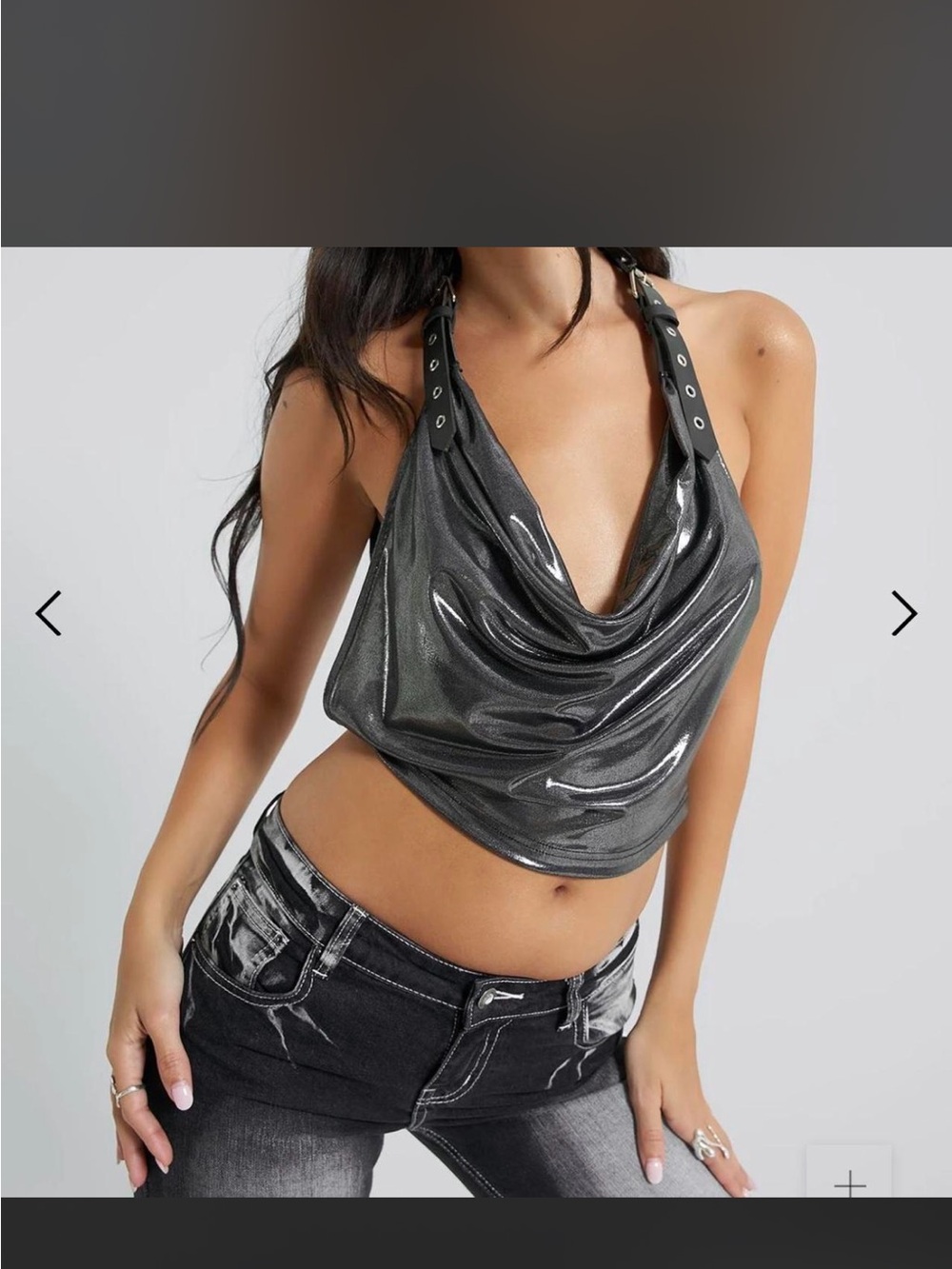 Jaded London metallic halter top silver leather buckles 6